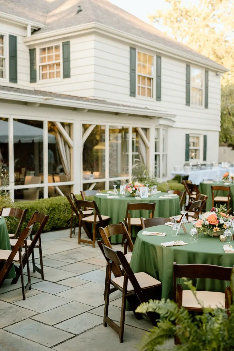 The terrace set for the rehearsal dinner