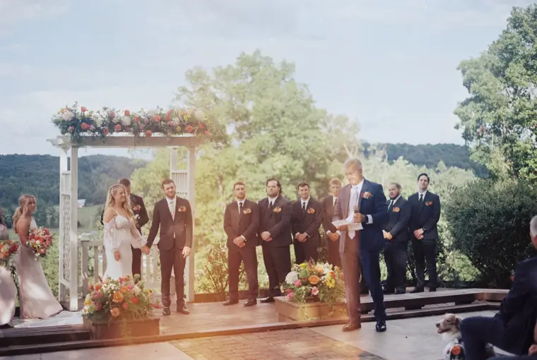 The ceremony in the afternoon sun on film