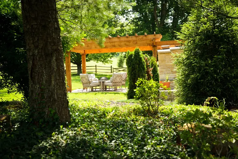 The garden arbor and bench