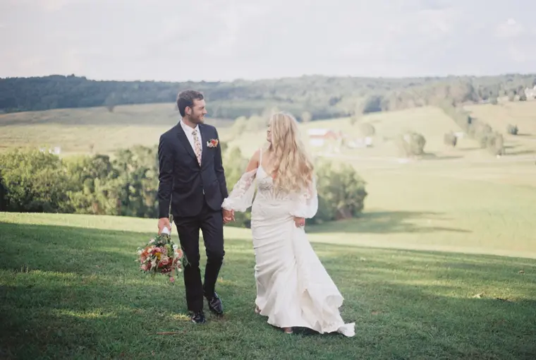 The couple walking the lawn on film