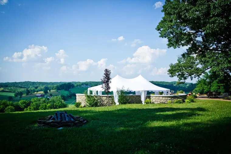 The tent on the hilltop patio