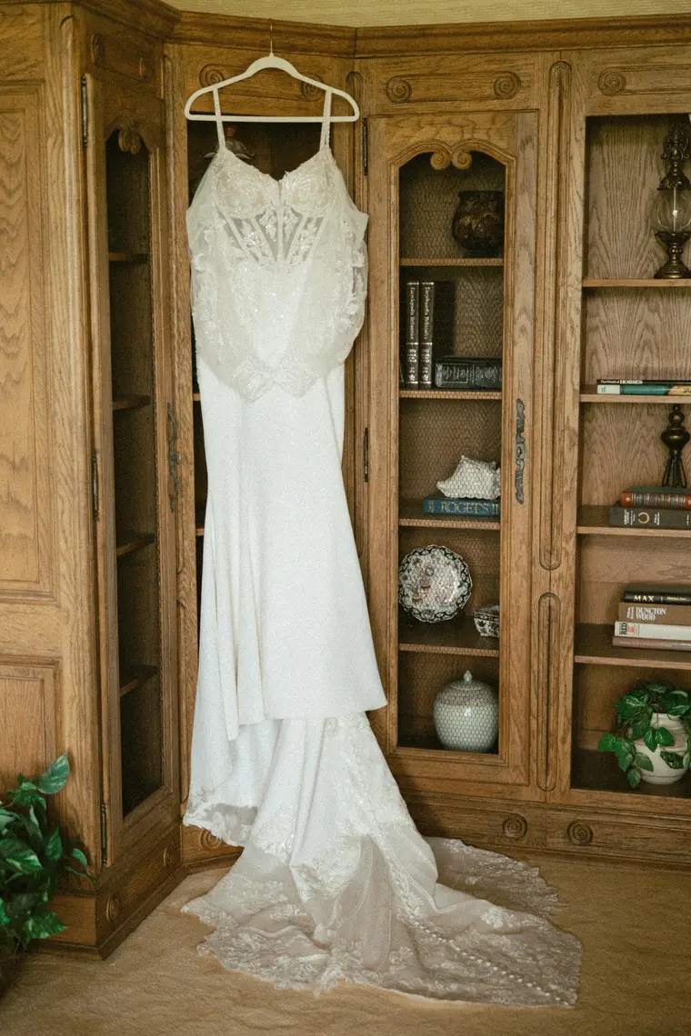 The gown on the carved bookcase
