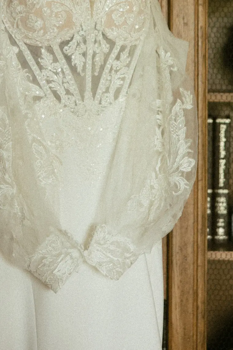 The lace of the bodice