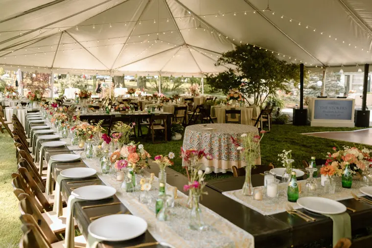 The reception tent dressed and waiting