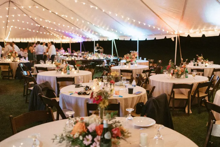 The tent full after dark